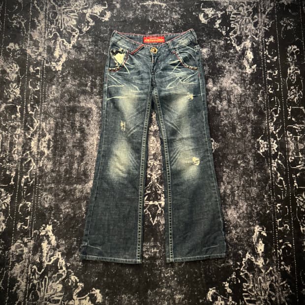”red pepper“ damaged detail denim pants