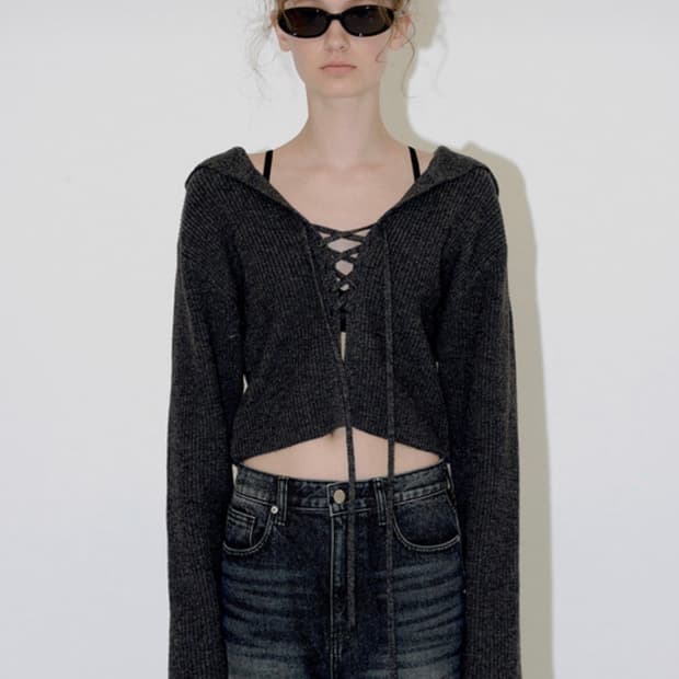 [다이애그널] Wool lace up Hoodie 니트후디