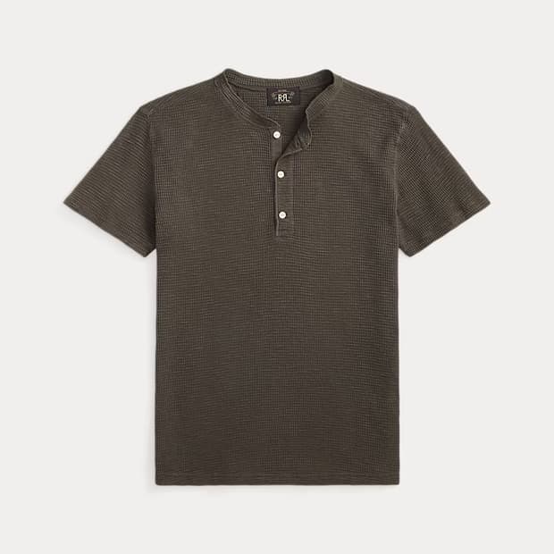 RRL 와플 니트 숏 슬리브 헨리 셔츠