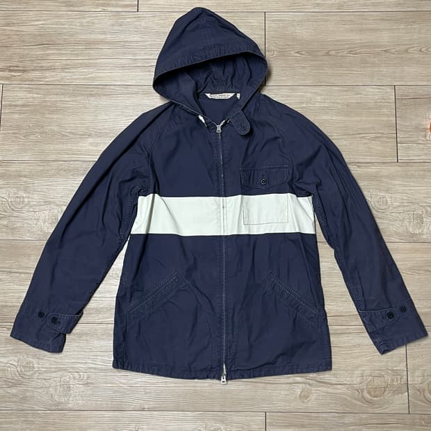 피그벨 후드집업 네이비 화이트 배색 점퍼