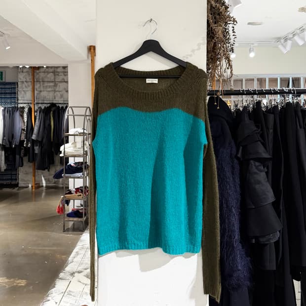 드리스 반 노튼 민트 배색 알파카 블렌드 니트 