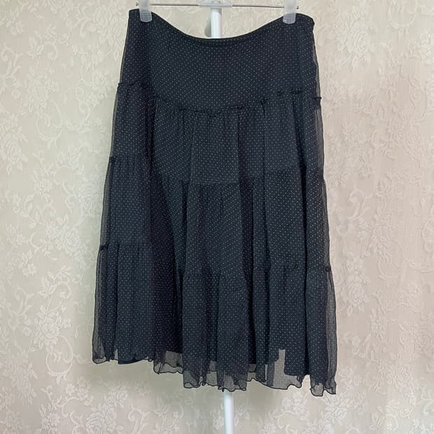 Black Dot Tiered Chiffon Skirt