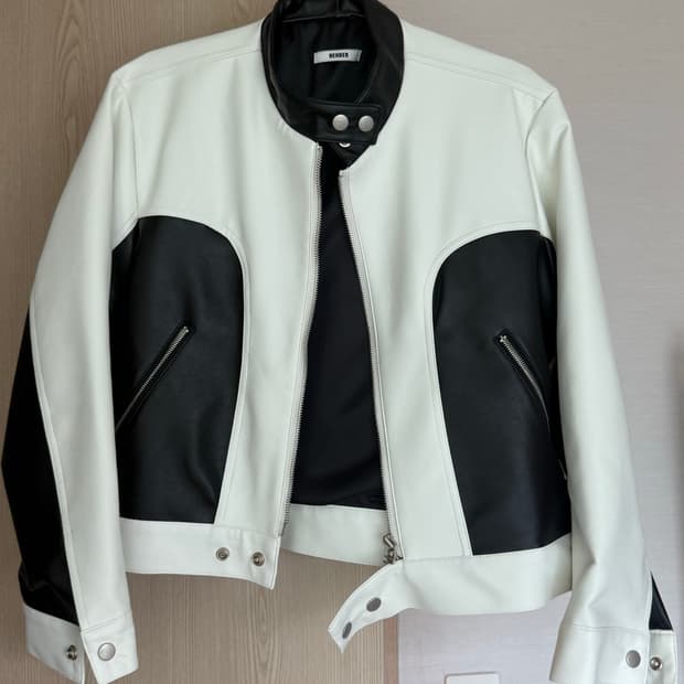 배색 레더 자켓