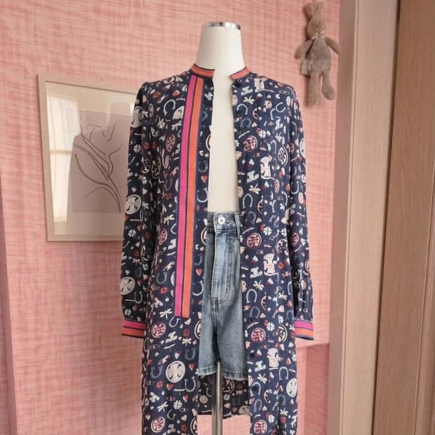 패턴 롱 로브스타일 셔츠 원피스 (상태 최상)