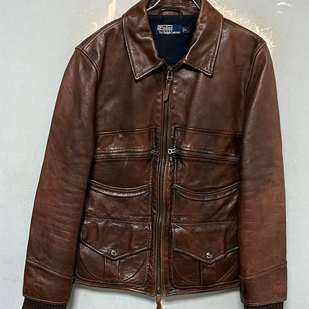 POLO 폴로 남자 가죽자켓 멀티포켓 바이커 캐주얼 브라운 M 95 