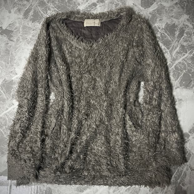 (Japanese vintage)fur round pocket knit