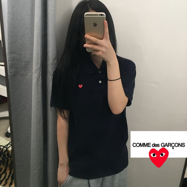 [정품]꼼데가르송 플레이 레드 하트 폴로셔츠 네이비 L