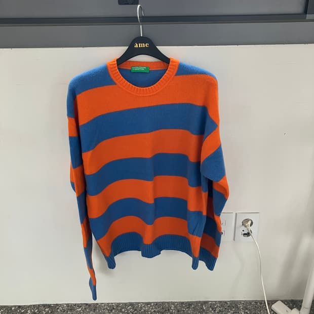 베네통 스트라이프 니트 오렌지/블루