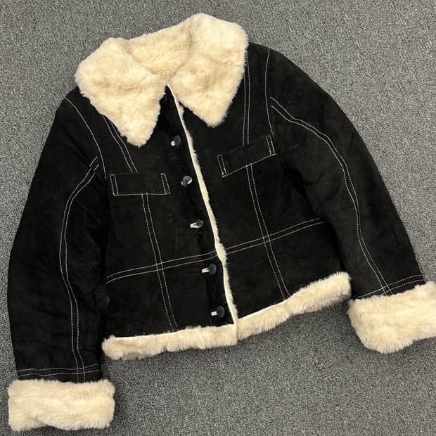 OS)Japanese vintage 여성 블랙 퍼 무스탕 자켓