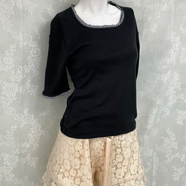 빈티지 레이스 펄 블랙 반팔 1104 모리걸 y2k 스트릿 갸루 펑키 일