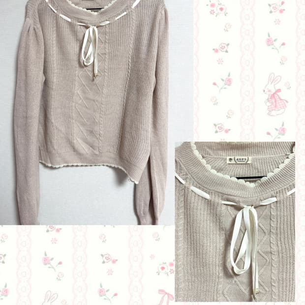 엑시즈팜 히메갸루 러블리 아일렛 리본 니트 