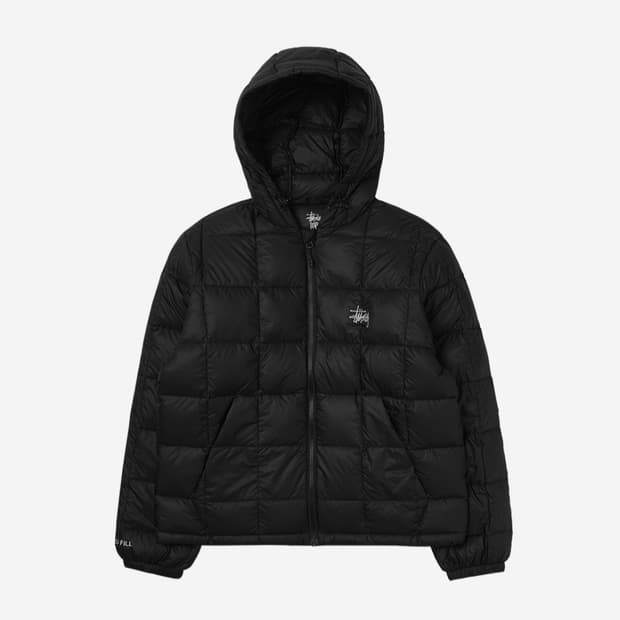 스투시 미드웨이트 후드 푸퍼 블랙 남녀공용 핏