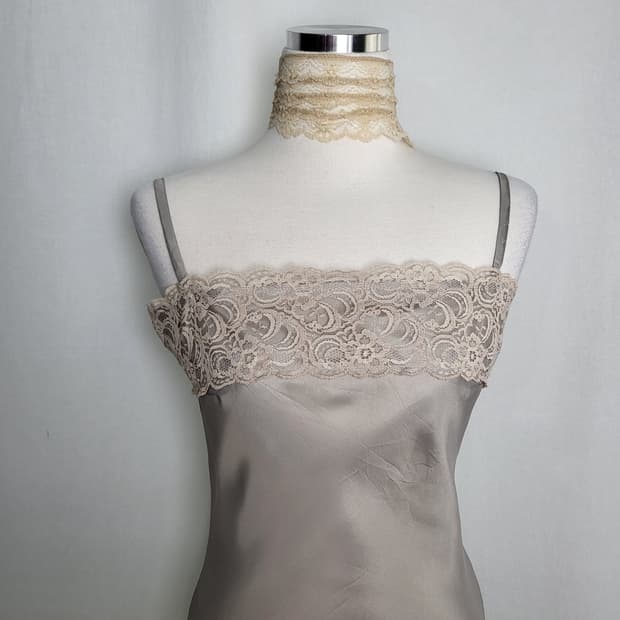 빈티지 실버 베이지 새틴 슬립 원피스