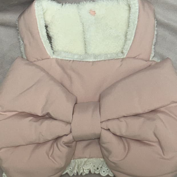 리본 핑크 강아지 패딩