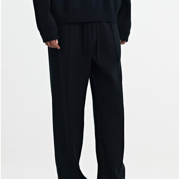 솔리드옴므 블랙 세미 와이드 밴딩 팬츠 30