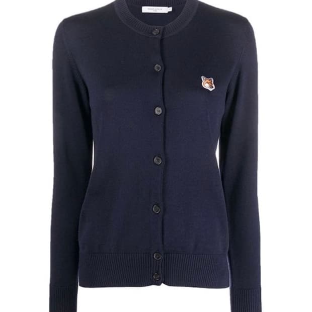 메종치크네 폭스 헤드 패치 여성 가디건 네이비 