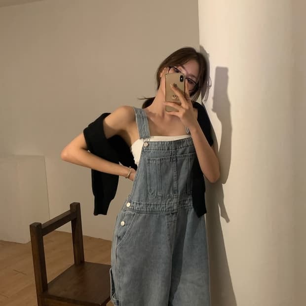 데님 멜빵바지 청멜빵 와이드 데님 오버롤팬츠