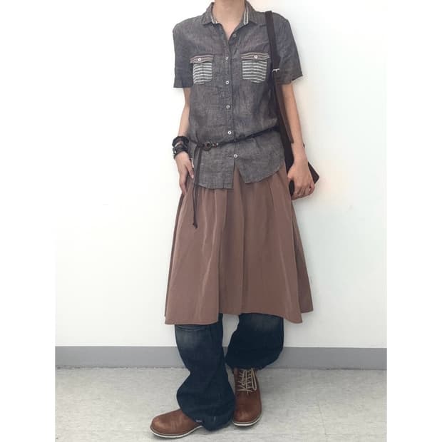 빈티지 브라운 미디 스커트