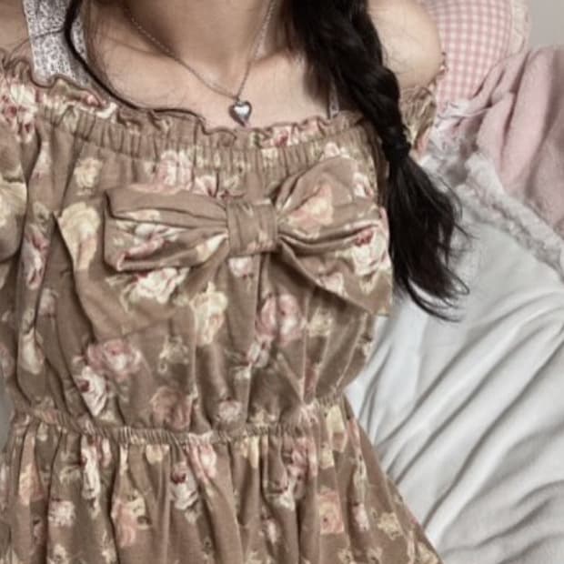 리즈리사 라떼갸루 리본 달천깔 플라워 빈티지 원피스 히메갸루