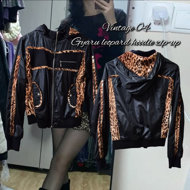 Vintage 04 Gyaru leopard hoodie zip-up