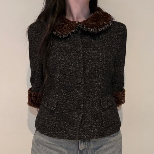 샤넬 05A 래빗퍼 트위드 자켓 42