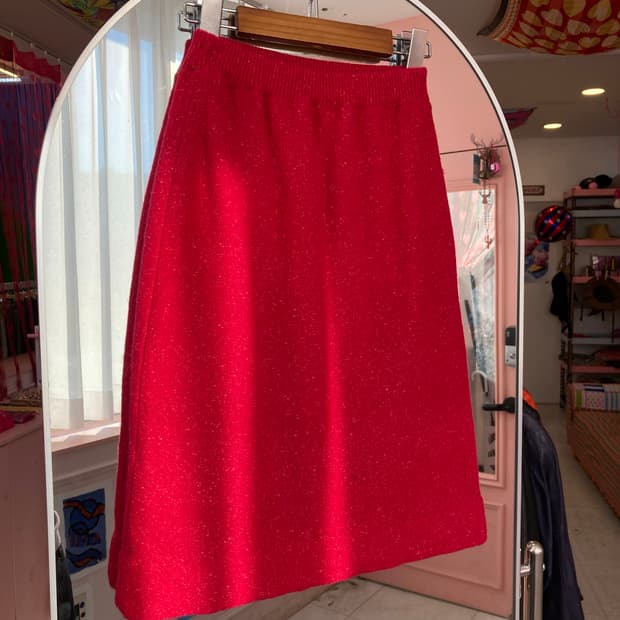 핑크 울 컬리믹스 미디 스커트