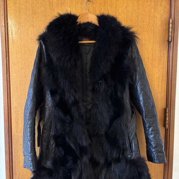 로보 블랙 퍼 가죽 퀄팅 자켓