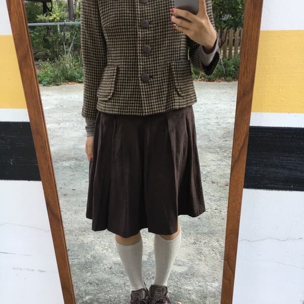 브라운 체크 숏 자켓 