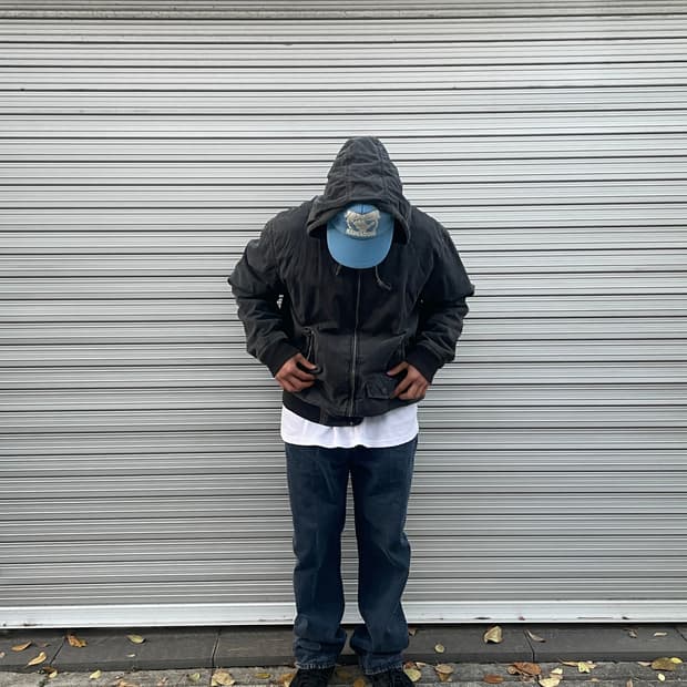 00s Stussy Canvas Faded Black Hood zip