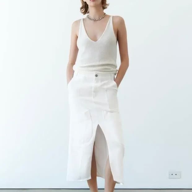 ZARA 자라 카고 롱스커트 오이스터 화이트 9632/070 xs