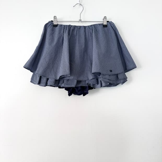 Ruffle layer check mini skirt / navy