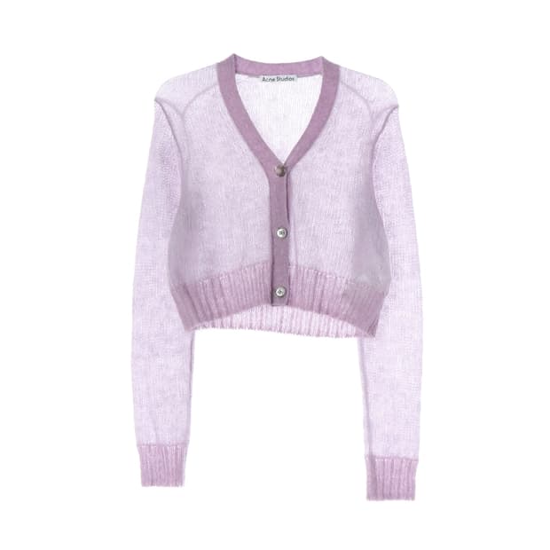 아크네 스튜디오 울모헤어70% 라벤더 브이넥 니트 가디건 XS
