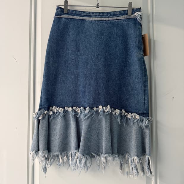 일본빈티지 프린지 데님 미디스커트
