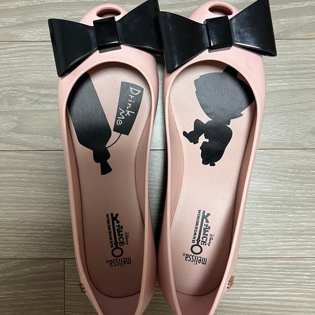 멜리사 디즈니 앨리스원더랜드 리본보우 핑크 젤리플랫슈즈