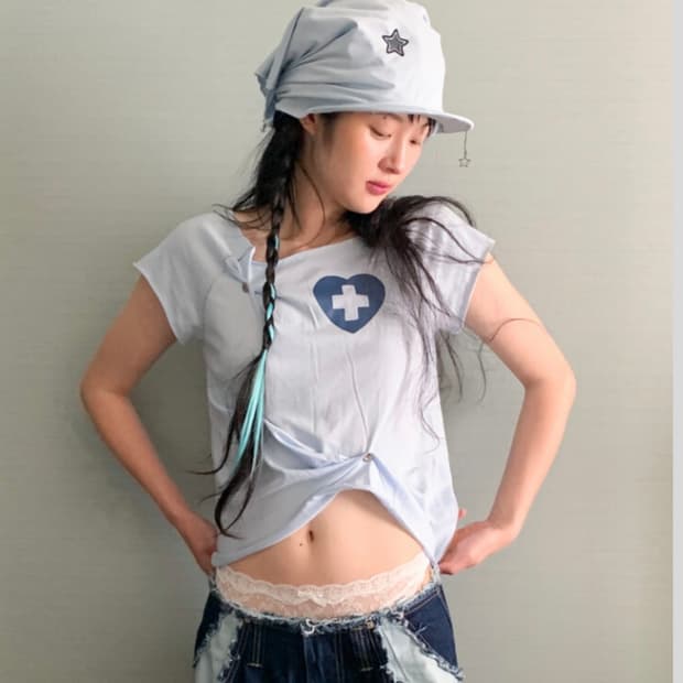 샵페어리 버튼업 하프티셔츠 스카이블루