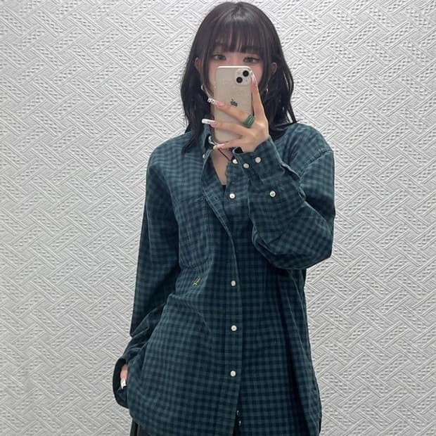 타미힐피거 컨트리 레트로 빈티지 딥그린 깅엄체크 셔츠 L C11263