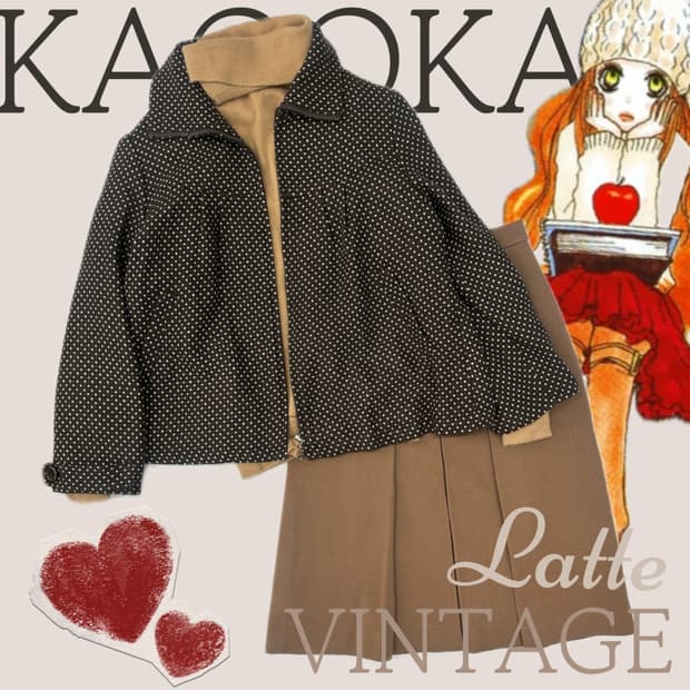 🧸쇼콜라의 도트 마계 데이트룩 코디세트🧸 도트 브라운 니트 미디스커트