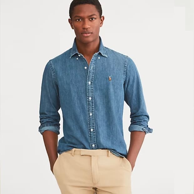 폴로 클래식핏 샴브레이 데님 셔츠 M