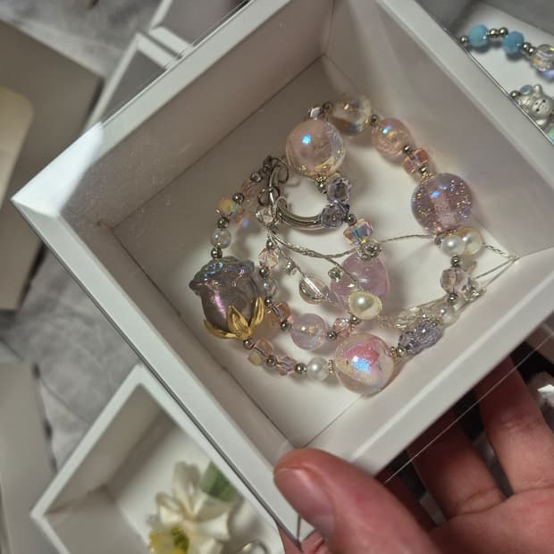 분홍 장미 비즈 키링