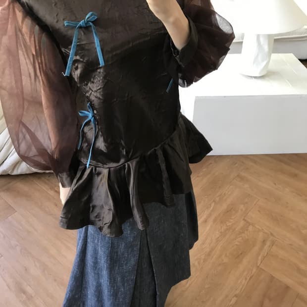 vintage brown ribbon blouse