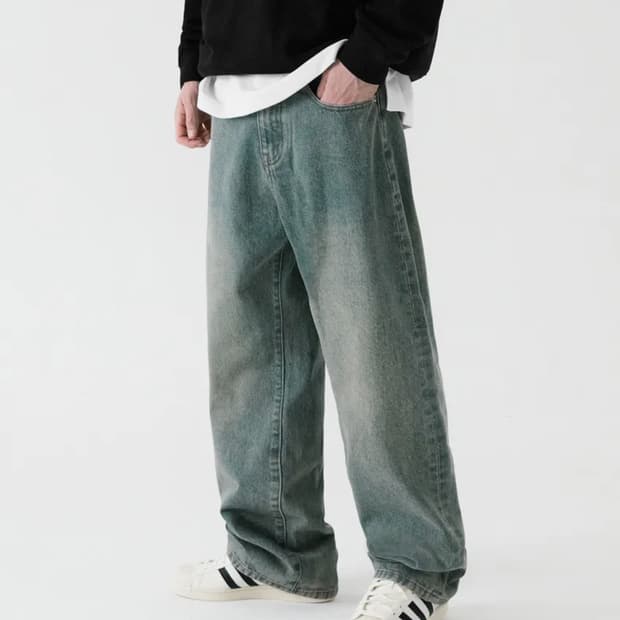 트릴리온 바이오스톤 워싱 와이드 데님 팬츠 (BEIGE BLUE)