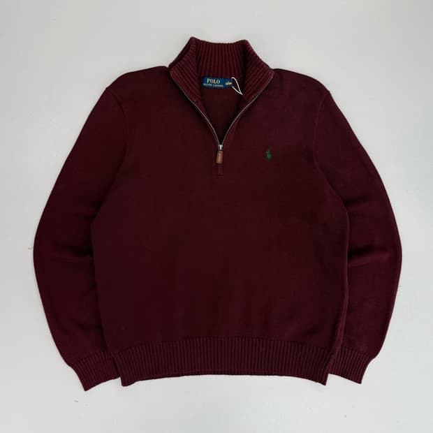 폴로 랄프로렌 루즈핏 신형 딥버건디 코튼 하프집 니트