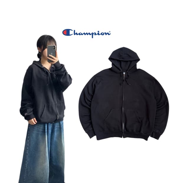 챔피온 올드스쿨 후드집업 블랙