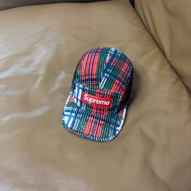 Supreme 슈프림 22ss 코듀로이 플레이드 체크 캠프캡 모자