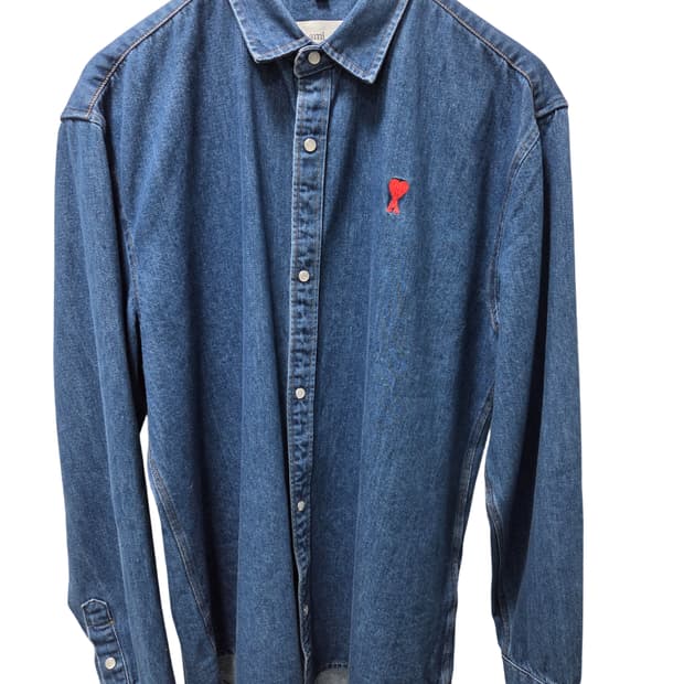 아미 스몰 로고 버튼 다운 데님 셔츠 블루