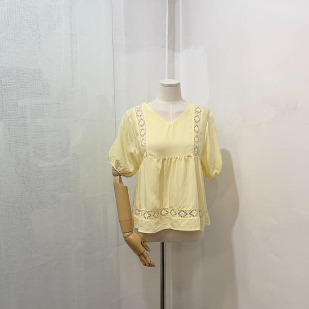 레이스펀칭 반팔블라우스 노랑반팔 4792