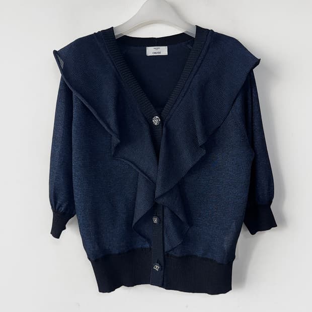 오브제 글리터 프릴 니트 가디건