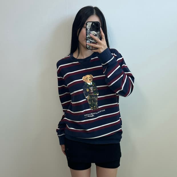 폴로 랄프로렌 베어 스트라이프 와플 롱 슬리브 긴팔티셔츠