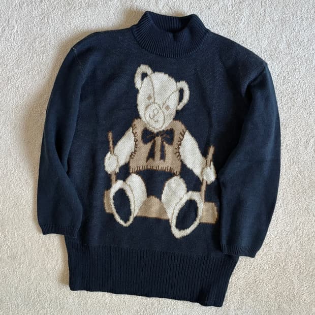 일본빈티지 네이비 테디베어 니트