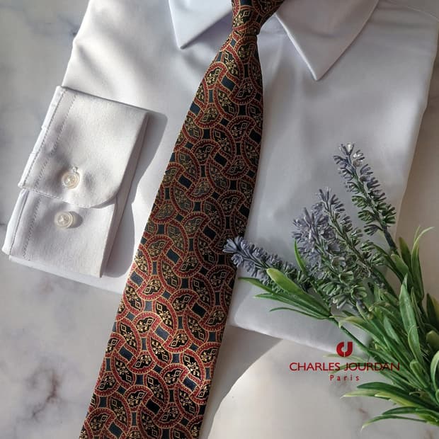 샤를주르당 실크 버건디 아트 패턴 넥타이 9cm A+~A등급 A19009